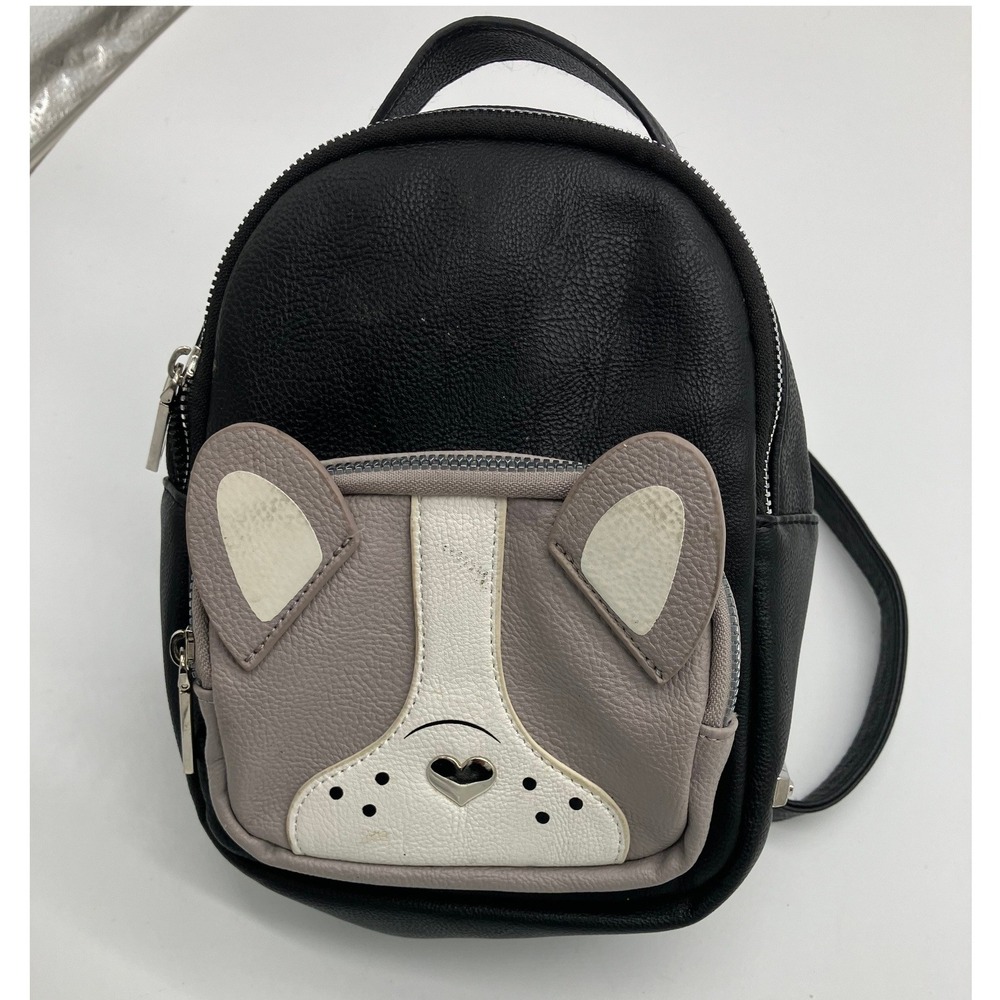Betsey Johnson French Bulldog Mini Backpack Black Faux Leather Novelty Bag